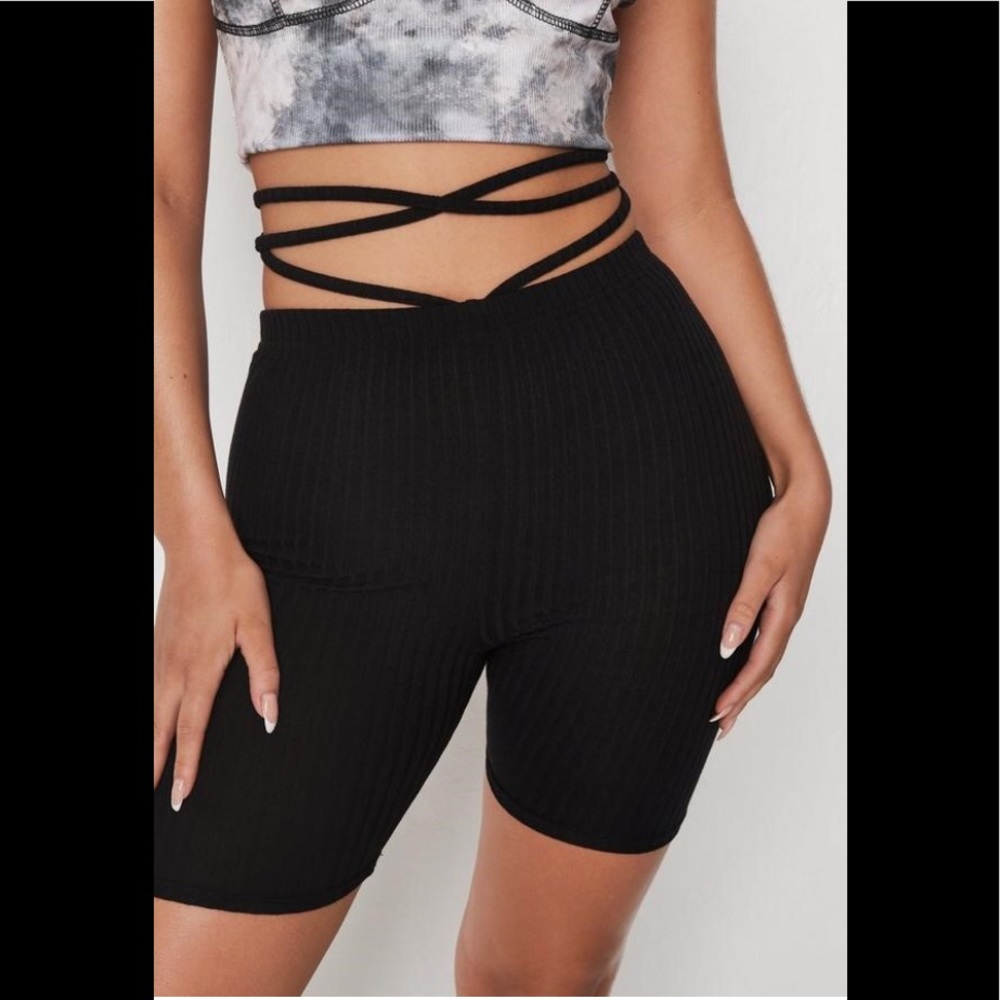 Sexy BLK Short W/Tie Strings That Wraps Around The Waist & Tie In Back Of Shorts